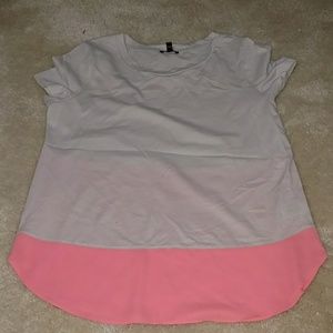 Tan and hot pinky/orange tee